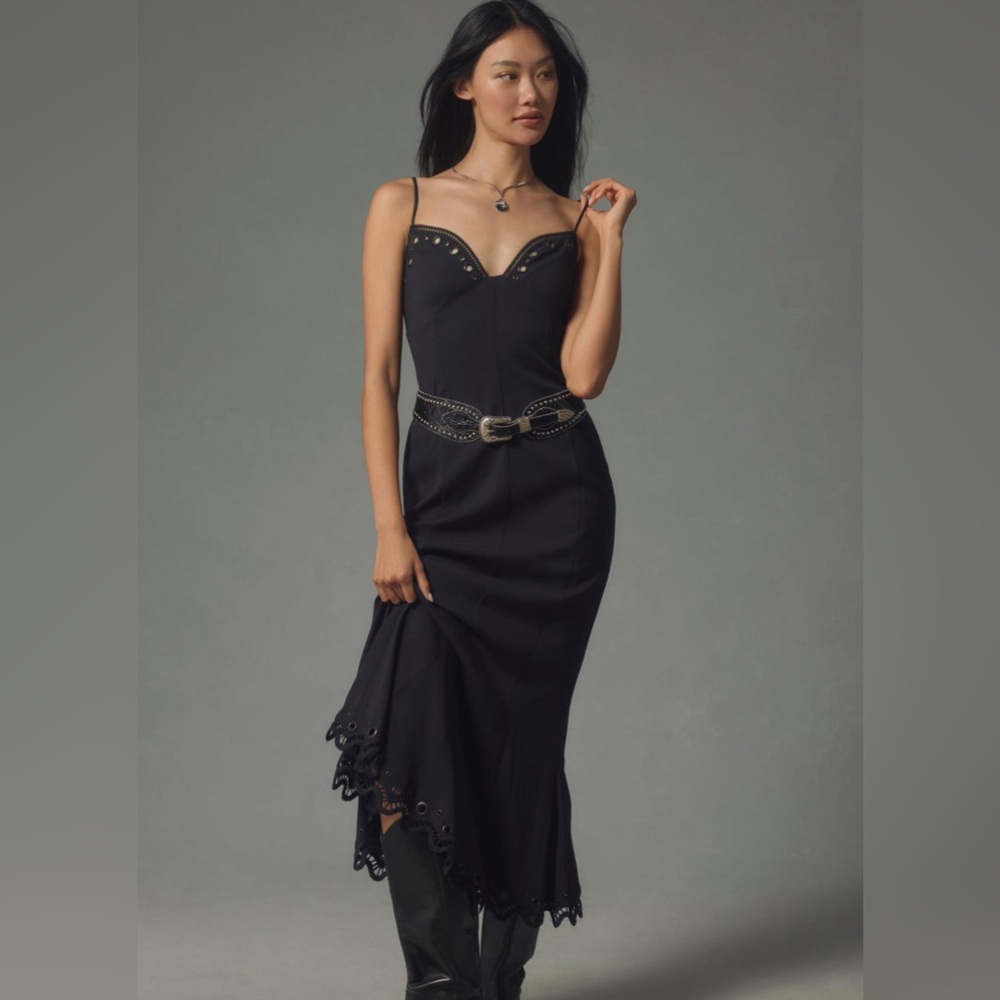 Anthropologie Sleeveless Sweetheart Midi Dress in Black - Picture 2 of 10